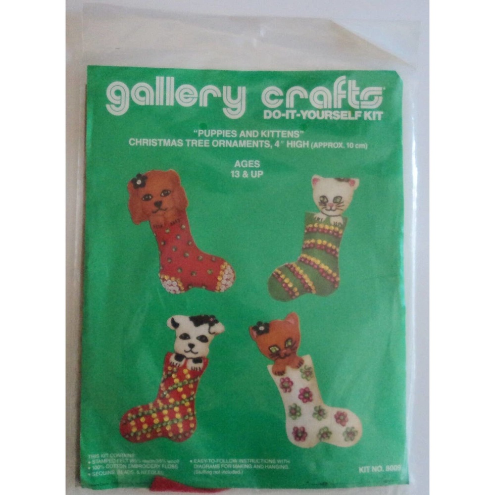 Gallery Crafts Kit No. 8009 Puppies and Kittens Christmas Stocking Ornaments
